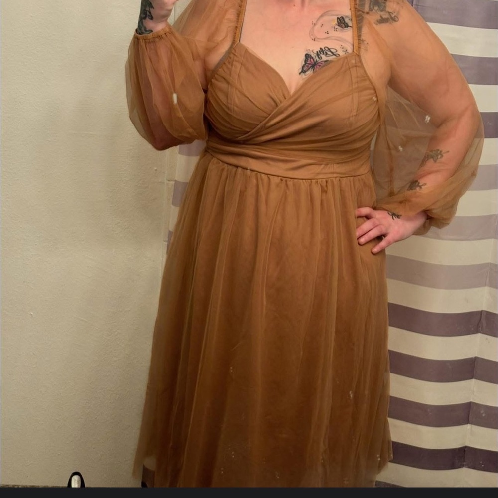 SHEIN Tan Midi A-Line Dress - Picture 2 of 2